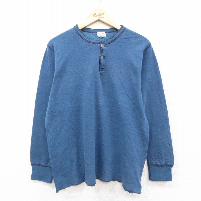 L★古着 デュオフォールド 長袖 ビンテージ Tシャツ メンズ 70年代 70s 無地 ヘンリーネック 紺 25dec17
