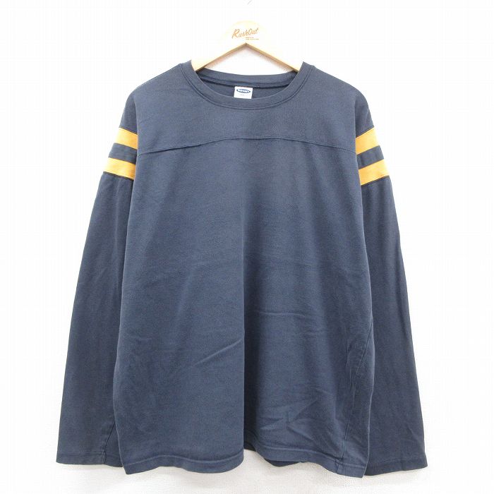 XL★古着 オールドネイビー OLD NAVY 長袖 ビンテージ フットボール Tシャツ メンズ 00年代 00s 無地 大きいサイズ コットン クルーネック 紺他 25dec17
