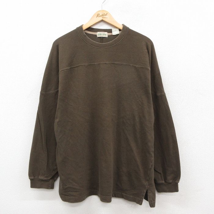 XL★古着 セントジョンズベイ 長袖 ビンテージ フットボール Tシャツ メンズ 00年代 00s 無地 大きいサイズ コットン クルーネック 茶系【spe】 25dec17