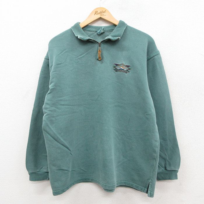 90s ハーフジップ長袖Tシャツ WINTER PARK グリーン XL | 古着