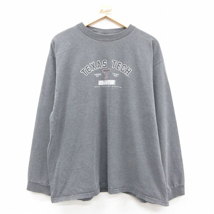 XL★古着 ジャンスポーツ 長袖 ビンテージ Tシャツ メンズ 90年代 90s テキサス 大きいサイズ コットン クルーネック USA製 グレー 25dec18
