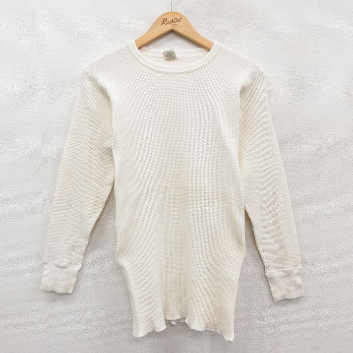 XS★古着 長袖 ビンテージ サーマル Tシャツ メンズ 90年代 90s 無地 コットン USA製 生成り 25dec18