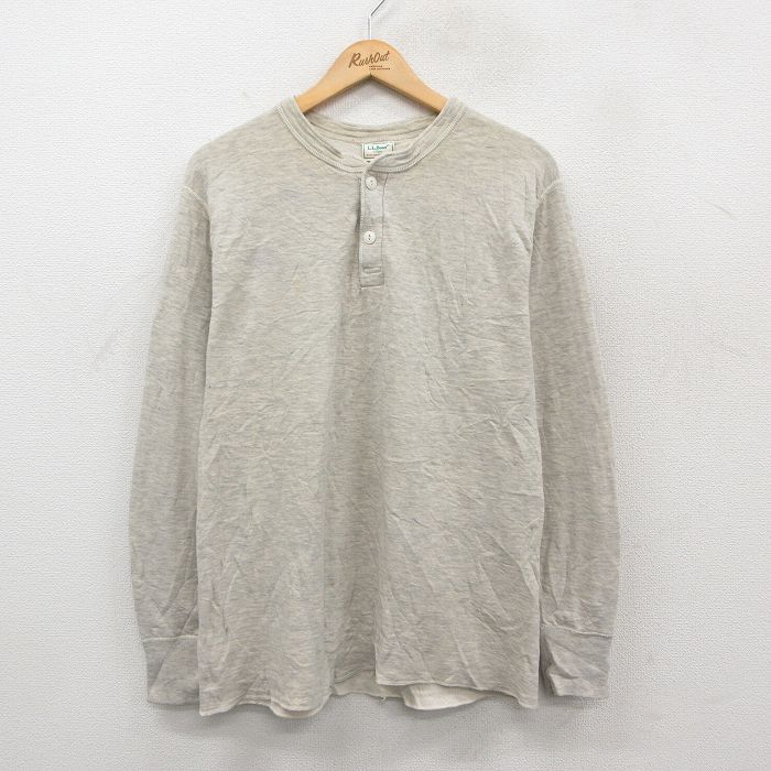 L★古着 エルエルビーン 長袖 ビンテージ Tシャツ メンズ 90年代 90s RIVER DRIVERS 無地 ヘンリーネック USA製 グレー 霜降り 25dec18