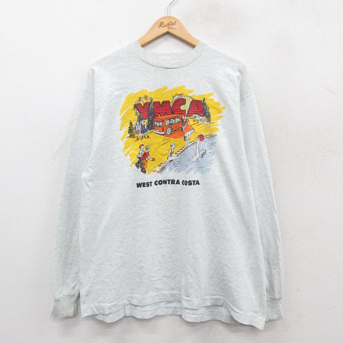 XL★古着 フルーツオブザルーム 長袖 ビンテージ Tシャツ メンズ 90年代 90s YMCA スタッフ クルーネック USA製 薄グレー 霜降り 26jan20