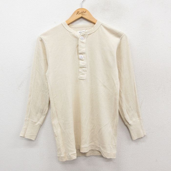S★古着 長袖 ビンテージ サーマル Tシャツ メンズ 80年代 80s ミリタリー ウール ヘンリーネック USA製 生成り【spe】 26jan20