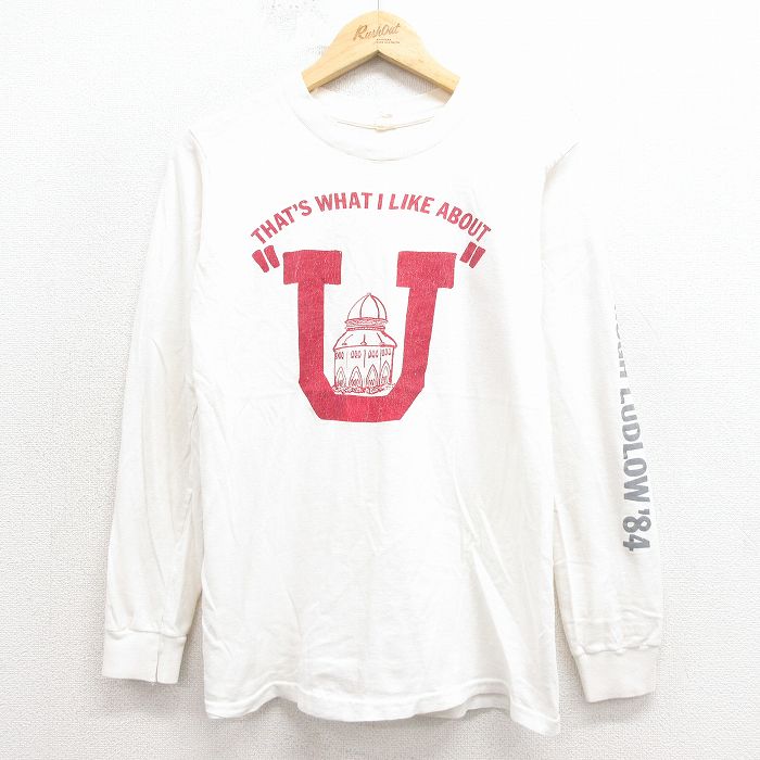 S★古着 長袖 ビンテージ Tシャツ メンズ 80年代 80s U クルーネック 白 26jan22