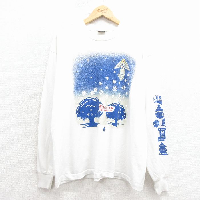XL★古着 スクリーンスターズ 長袖 ビンテージ Tシャツ メンズ 90年代 90s 木 クルーネック USA製 白【spe】 26jan22