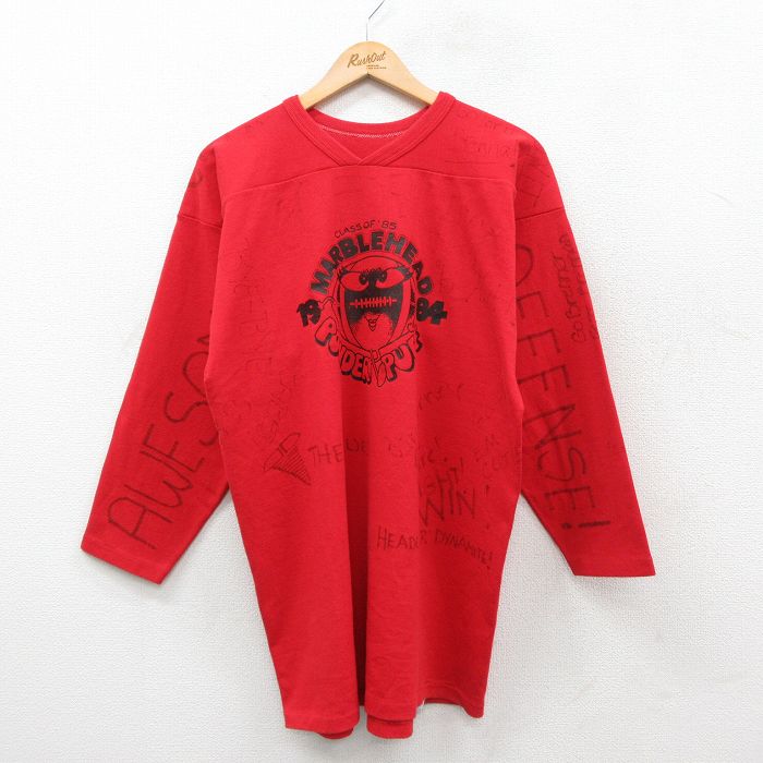 ラッセル 80s 7分袖フットボールTシャツ MARBLE HEAD レッド XL | 古着