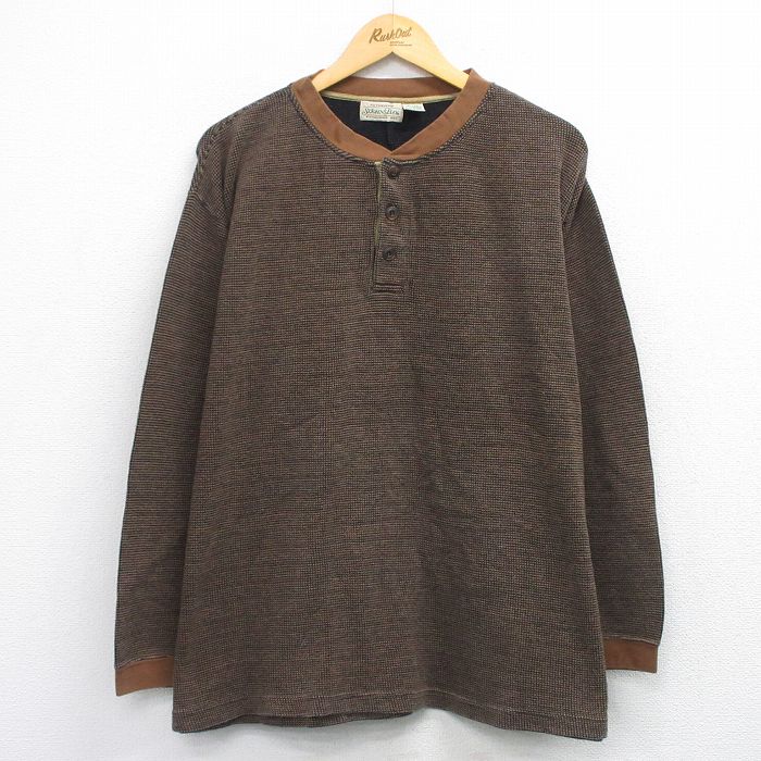 XL★古着 セントジョンズベイ 長袖 ビンテージ サーマル Tシャツ メンズ 00年代 00s コットン ヘンリーネック 茶他 26jan27