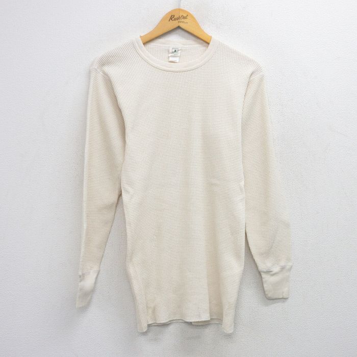 M★古着 長袖 ビンテージ サーマル Tシャツ メンズ 00年代 00s 無地 コットン クルーネック 生成り 26jan27