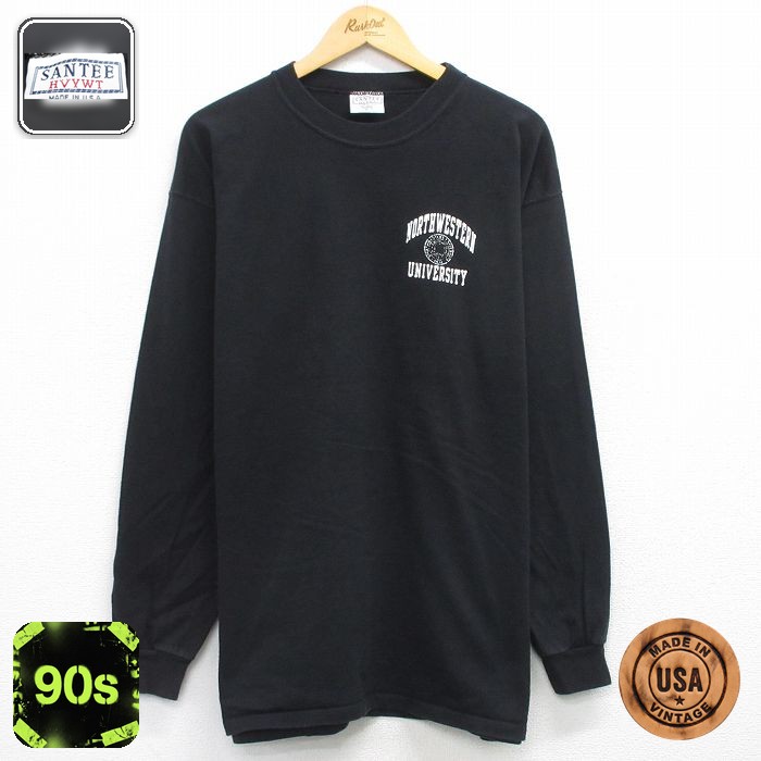 【50%OFF】90s 長袖Tシャツ NORTHWESTERN ブラック XL | 古着