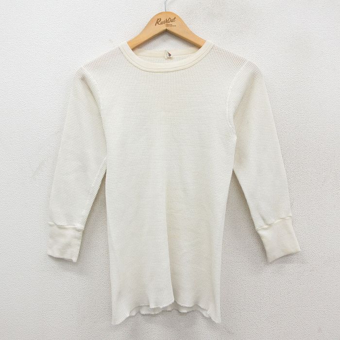 XS★古着 フルーツオブザルーム 長袖 ビンテージ サーマル Tシャツ メンズ 80年代 80s 無地 クルーネック 生成り 26feb06