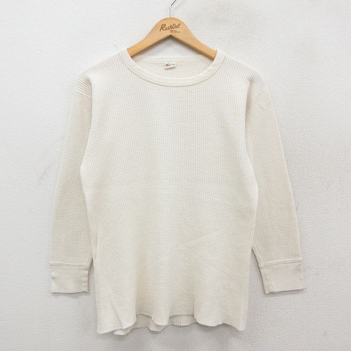 M★古着 Kマート 長袖 ビンテージ サーマル Tシャツ メンズ 80年代 80s 無地 コットン クルーネック 生成り 26feb06