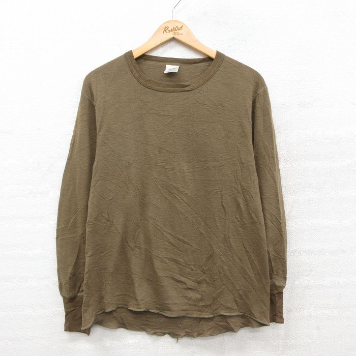 L★古着 デュオフォールド 長袖 ビンテージ Tシャツ メンズ 無地 茶系 26feb06