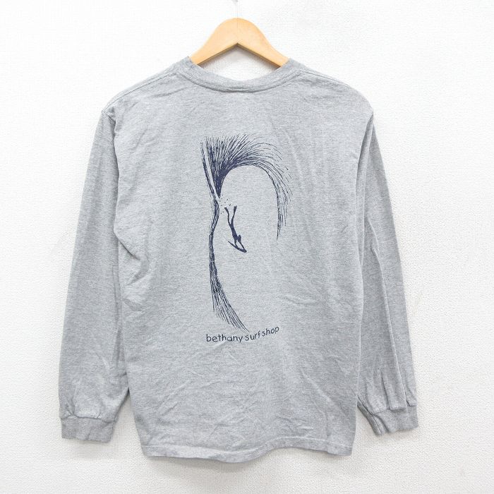S★古着 長袖 ビンテージ Tシャツ メンズ 00年代 00s Bethany サーフィン クルーネック グレー 26feb10