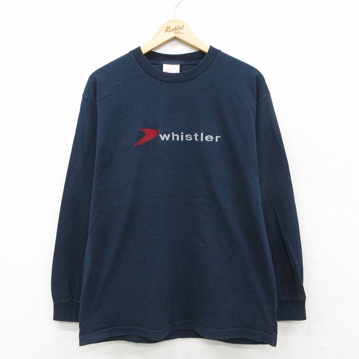 M★古着 長袖 ビンテージ Tシャツ メンズ 00年代 00s whistler 刺繍 コットン クルーネック 紺【spe】 26feb10