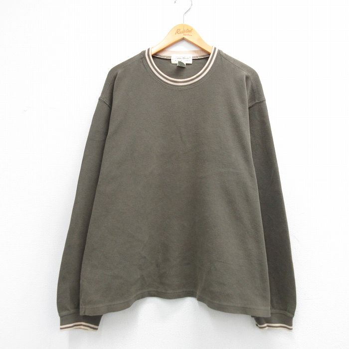 XL★古着 エディーバウアー 長袖 ビンテージ Tシャツ メンズ 00年代 00s 無地 大きいサイズ コットン クルーネック 緑 26feb20
