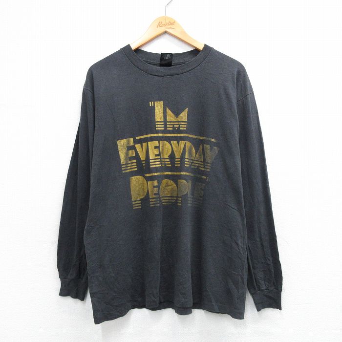 XL★古着 長袖 ビンテージ Tシャツ メンズ 90年代 90s EVERYDAY クルーネック USA製 黒 26feb20