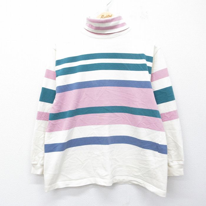 M★古着 エディーバウアー 長袖 ビンテージ Tシャツ メンズ 90年代 90s コットン タートルネック ハイネック 生成り他 26feb24