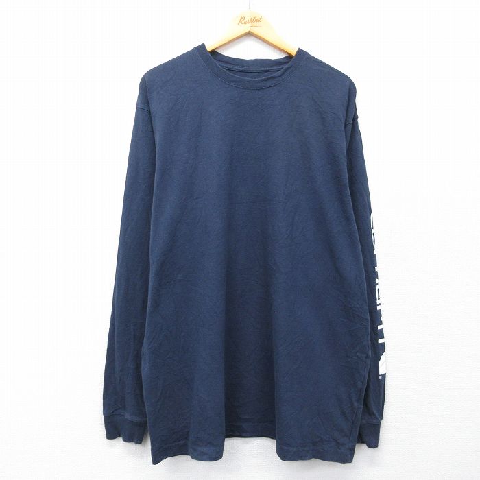 カーハート 長袖Tシャツ ビッグロゴ ネイビー L | 古着