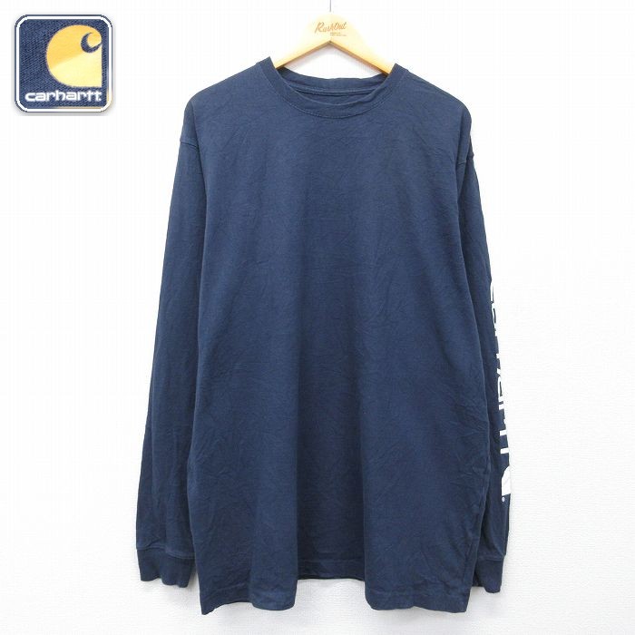 カーハート 長袖Tシャツ ビッグロゴ ネイビー L | 古着
