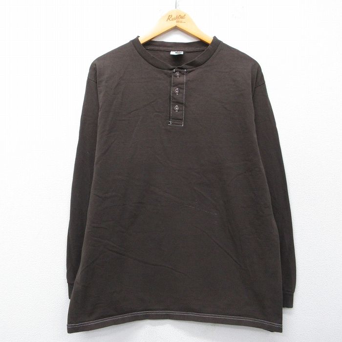 00s 長袖Tシャツ ヘンリーネック ブラウン M | 古着