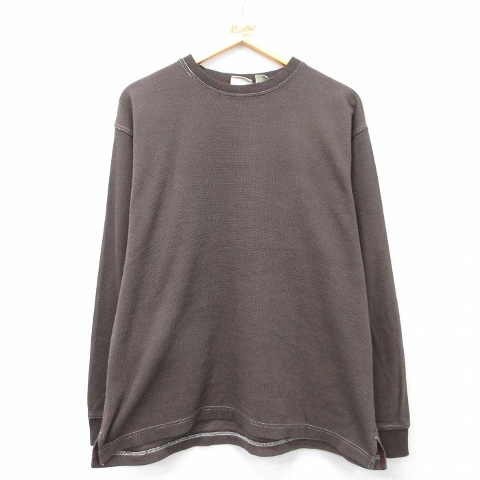 L★古着 エルエルビーン 長袖 ビンテージ Tシャツ メンズ 00年代 00s 無地 コットン クルーネック こげ茶 26feb24
