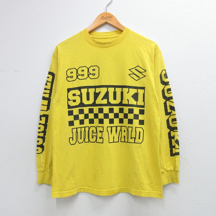 M★古着 長袖 ヒップホップ ラップ Tシャツ メンズ ジュースワールド スズキ コットン クルーネック USA製 黄【spe】 26feb28
