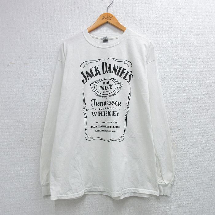 XL★古着 長袖 Tシャツ メンズ ジャックダニエル 酒 コットン クルーネック 白【spe】 26feb28