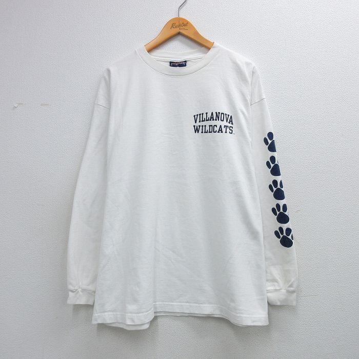 XL★古着 ジャンスポーツ 長袖 ビンテージ Tシャツ メンズ 00年代 00s VILLANOVA WILDCATS 大きいサイズ コットン クルーネック 白 26feb28