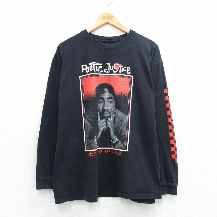 XL★古着 長袖 Tシャツ メンズ ポエティックジャスティス コットン クルーネック 黒【spe】 26feb28
