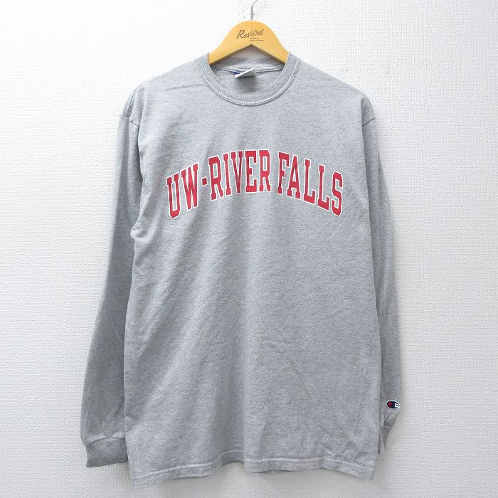 L★古着 チャンピオン champion 長袖 ビンテージ Tシャツ メンズ 00年代 00s UW RIVER FALLS クルーネック グレー 霜降り【spe】 26mar02