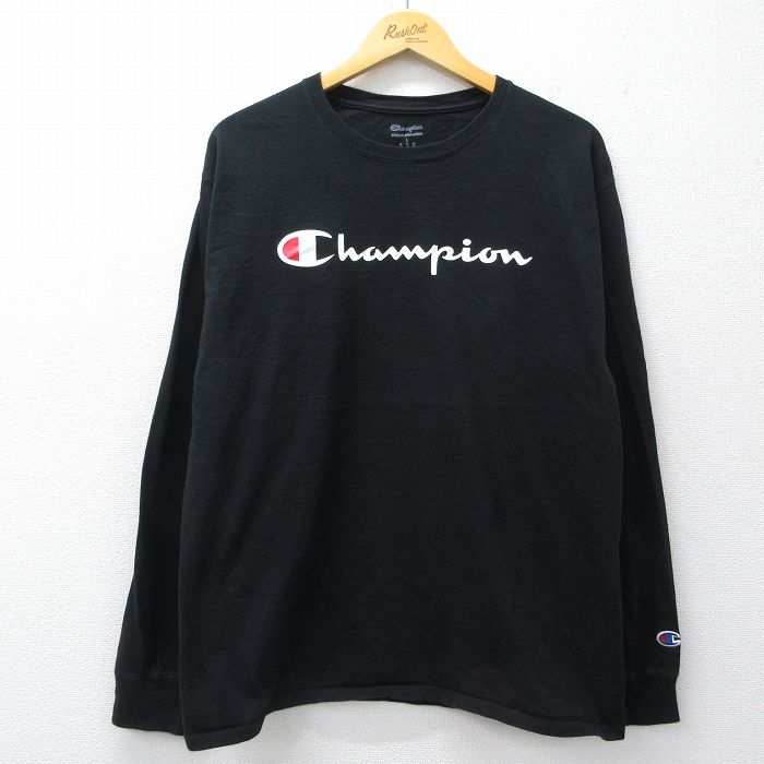チャンピオン 長袖Tシャツ ビッグロゴ ブラック L | 古着