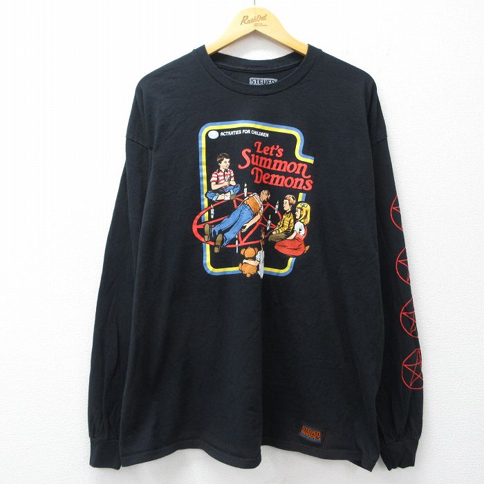 XL★古着 長袖 Tシャツ メンズ スティーブンローズ Lets Summon Demons 大きいサイズ コットン クルーネック 黒 26mar02
