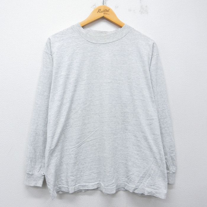 XL★古着 長袖 ビンテージ Tシャツ メンズ 90年代 90s 無地 コットン クルーネック USA製 グレー 霜降り 26mar10