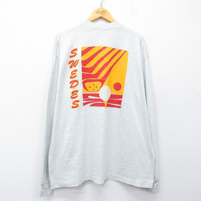 XL★古着 フルーツオブザルーム 長袖 ビンテージ Tシャツ メンズ 90年代 90s ゴルフ 大きいサイズ クルーネック USA製 グレー 霜降り 26mar10