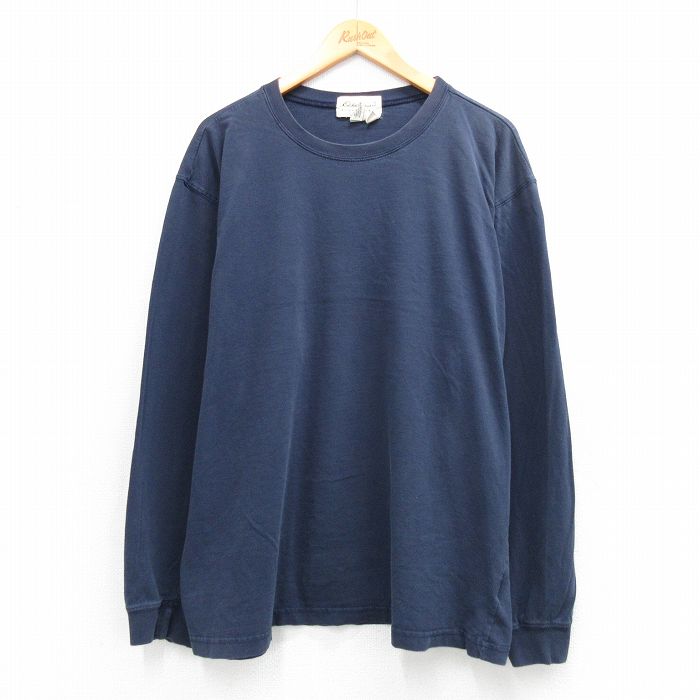 XL★古着 エディーバウアー 長袖 ビンテージ Tシャツ メンズ 00年代 00s 無地 大きいサイズ コットン クルーネック 紺 26mar12