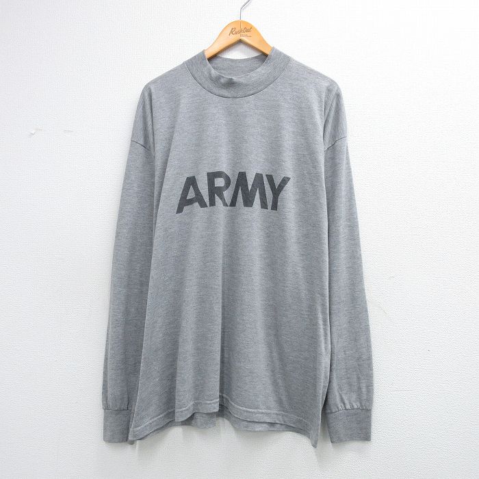 XL★古着 長袖 Tシャツ メンズ ミリタリー アーミー ARMY リフレクター 大きいサイズ モックネック ハイネック USA製 グレー 霜降り 26mar12