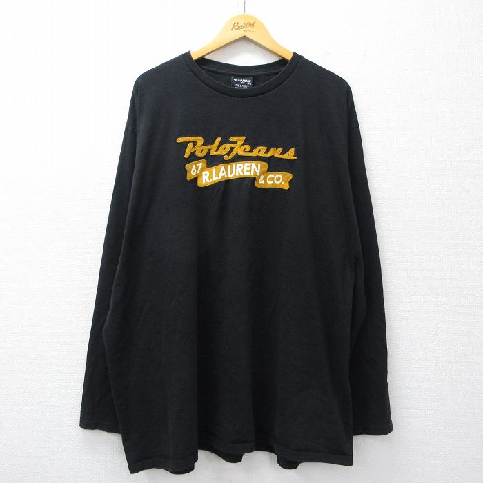 XL★古着 ラルフローレン ポロジーンズ 長袖 ブランド Tシャツ メンズ ビッグロゴ 大きいサイズ コットン 黒【spe】 26mar13