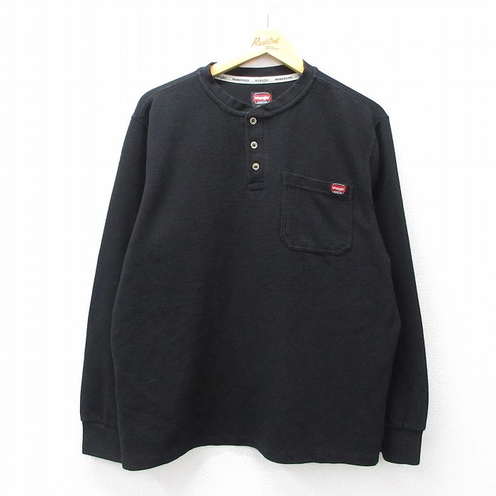 XL★古着 ラングラー 長袖 サーマル Tシャツ メンズ 胸ポケット付き ヘンリーネック 黒 26mar13