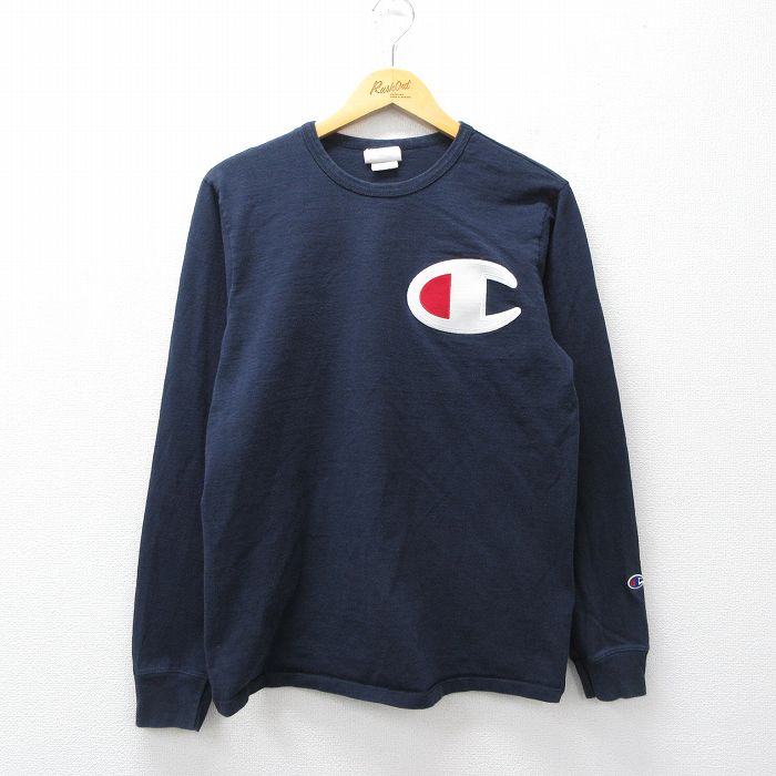 チャンピオン 長袖Tシャツ ビッグロゴ ネイビー M | 古着
