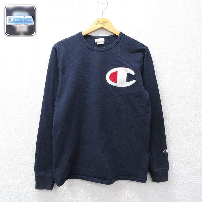 チャンピオン 長袖Tシャツ ビッグロゴ ネイビー M | 古着