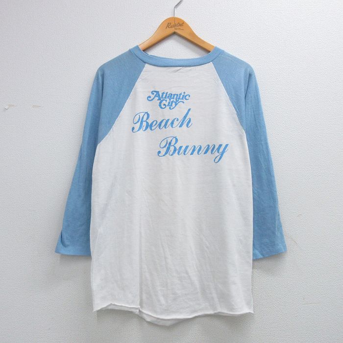 XL★古着 spruce 7分袖 ビンテージ Tシャツ メンズ 80年代 80s Beach Bunny ラグラン クルーネック USA製 白他 26mar13