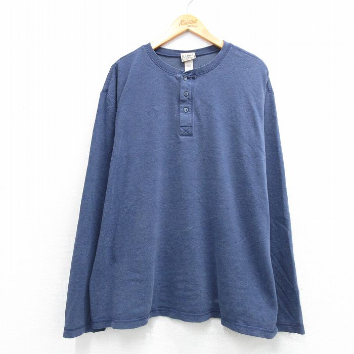 XL★古着 エルエルビーン 長袖 ビンテージ Tシャツ メンズ 00年代 00s 無地 大きいサイズ ヘンリーネック 薄紺 26mar13