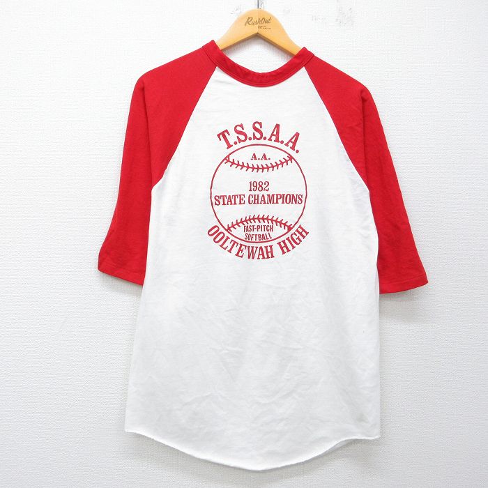 ラッセル 80s 7分袖Tシャツ ソフトボール ホワイト メンズL相当 | 古着