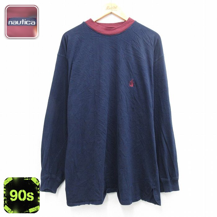 ノーティカ 90s 長袖Tシャツ ワンポイントロゴ ネイビー メンズXL相当 | 古着