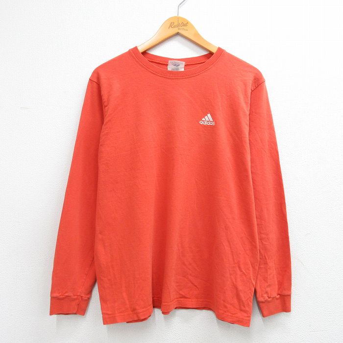 L★古着 アディダス adidas 長袖 ビンテージ Tシャツ メンズ 00年代 00s ワンポイントロゴ コットン クルーネック オレンジ 26apr01