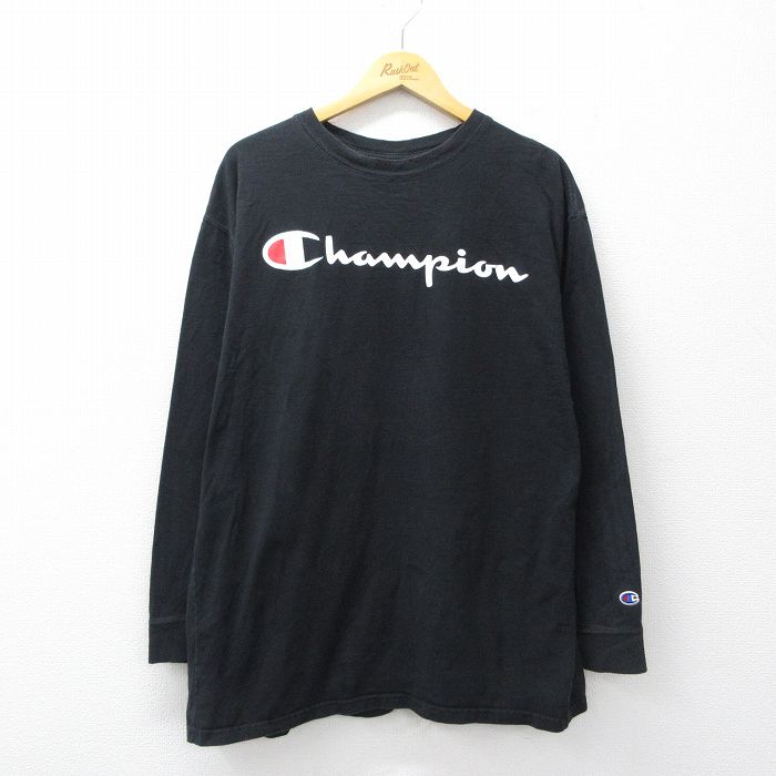 チャンピオン 長袖Tシャツ ビッグロゴ ブラック メンズXL相当 | 古着