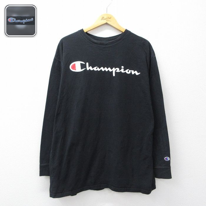 チャンピオン 長袖Tシャツ ビッグロゴ ブラック メンズXL相当 | 古着