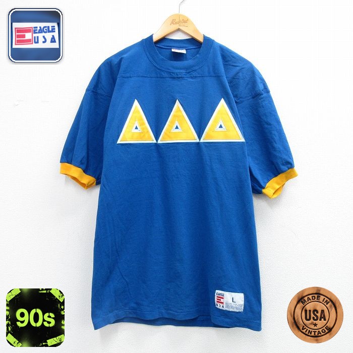デルタ 90s 半袖フットボールTシャツ ブルー メンズL相当 | 古着